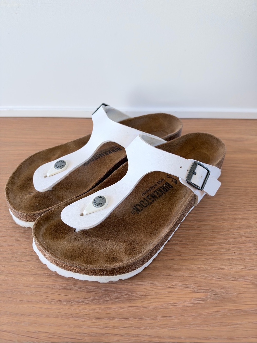 Birkenstock White Thong Sandals with Buckle - Women’s Comfort Footwear